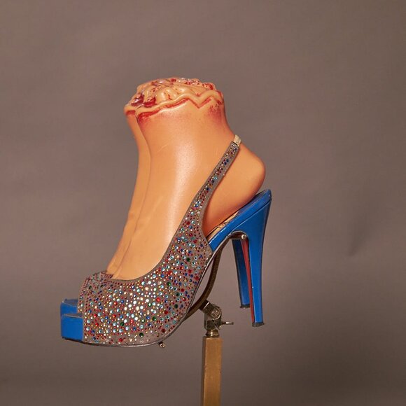 Christian Louboutin Crystal Sparkle Sling Back Heels - Picture 3 of 16